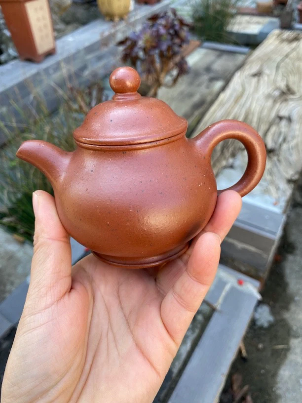 宜兴紫砂壶，生砂老朱泥24目高潘壶，手工制作