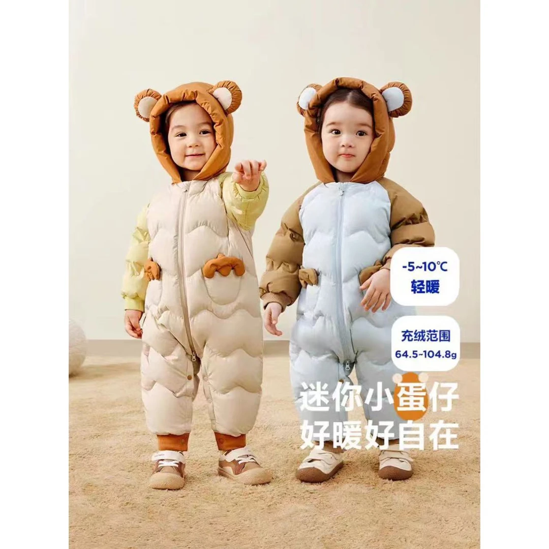 反季折扣婴儿羽绒服连体衣外出宝宝男女童白鸭绒爬服2025新款冬季