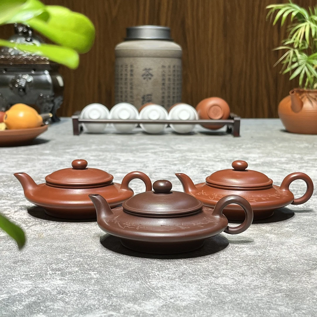 茶具紫砂茶壶泡茶朱泥全手工虚扁壶