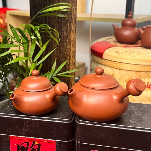 紫砂壶原矿朱泥福荣侧把壶薄胎115cc潮州手拉壶纯手工制卡盖大口