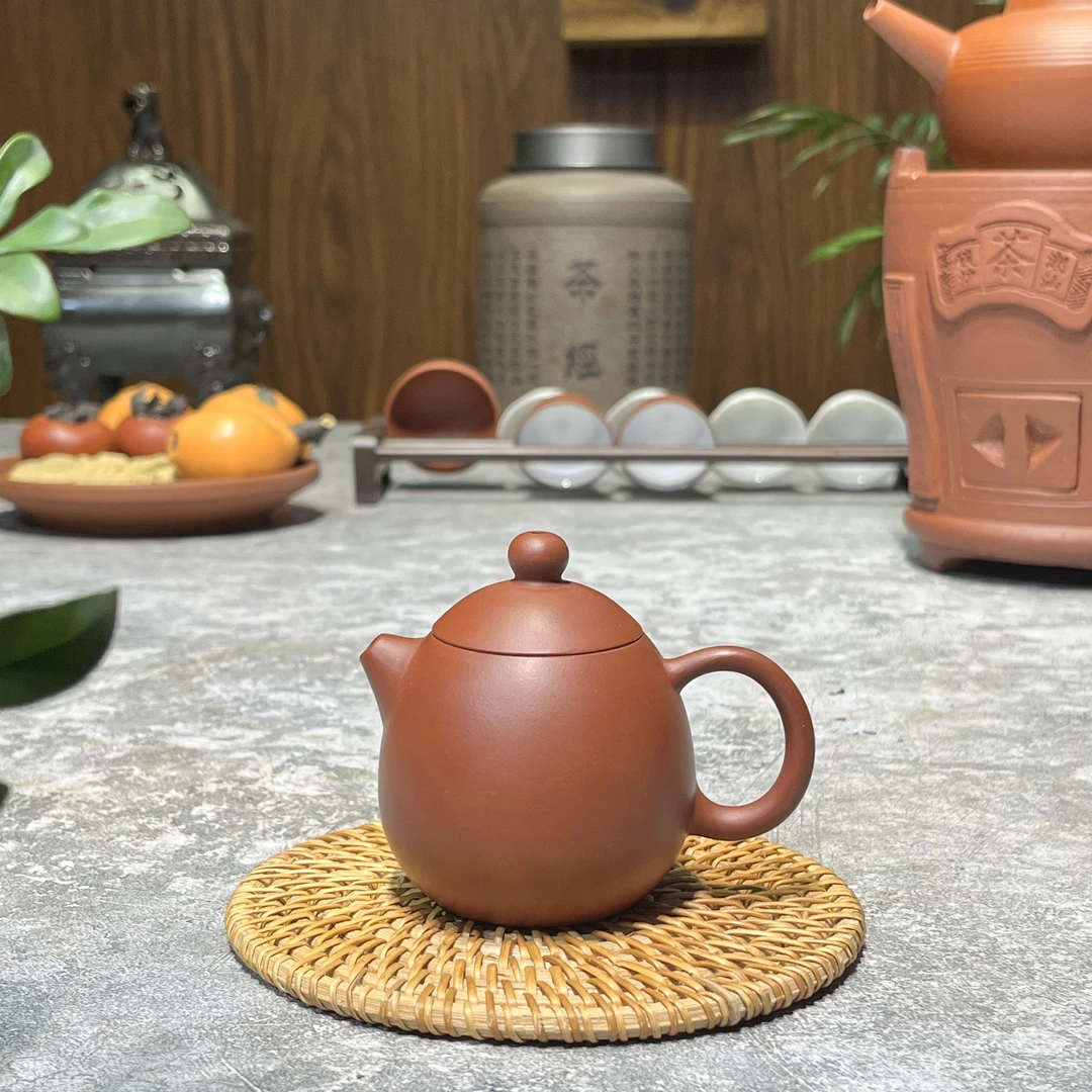 紫砂茶壶茶具潮州手拉壶原矿朱泥小龙蛋110cc工夫茶泡茶壶大红袍