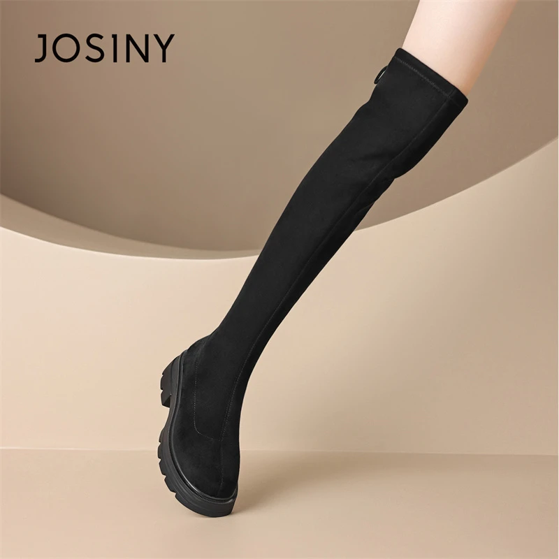 JOSINY/卓诗尼女士靴子长筒靴冬季2024新款时尚高筒靴百搭弹力靴
