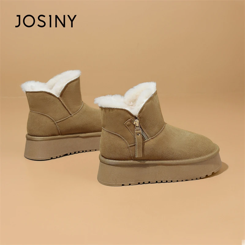 JOSINY/卓诗尼雪地靴女短筒皮毛一体短靴加厚防滑棉鞋冬季大码女