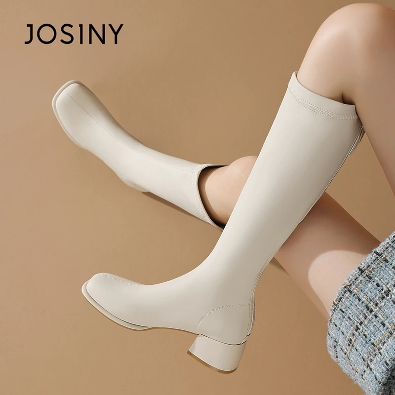 JOSINY/卓诗尼长筒靴子女冬季加绒保暖时尚白色小个子瘦瘦靴2025