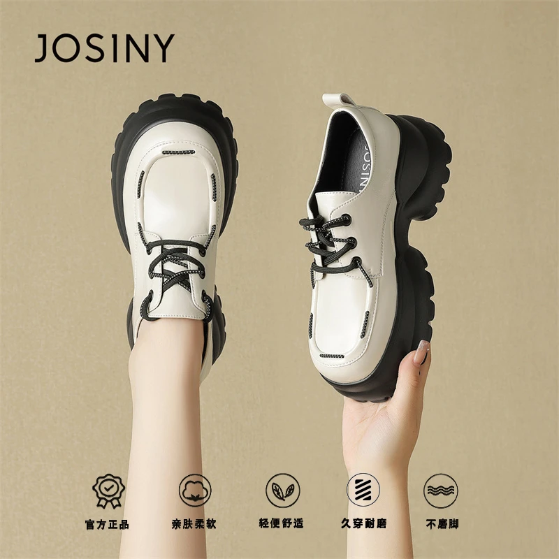 卓诗尼乐福鞋百搭配裙子女2024秋冬季爆款舒适厚底轻便增高休闲鞋