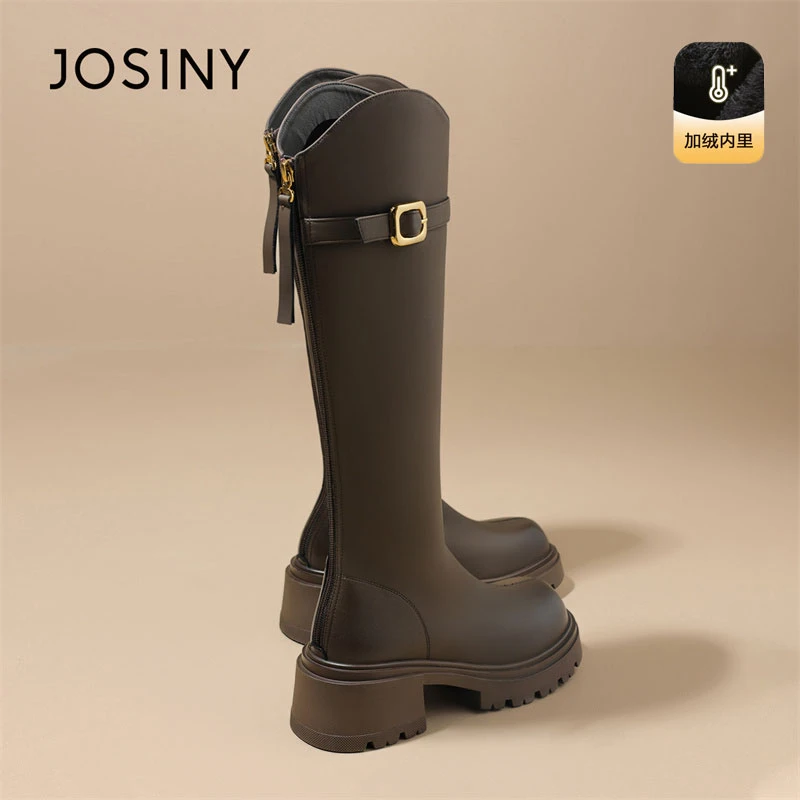 卓诗尼高帮鞋女鞋2025爆款超火保暖不过膝网红小个子增高长筒靴女