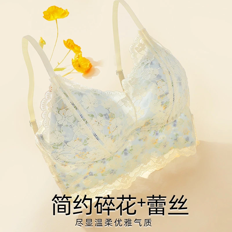 北极绒3358性感内衣女无钢圈小胸聚拢文胸蕾丝碎花法式美背透气