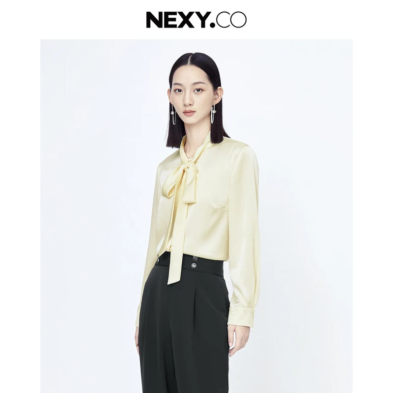 NEXY.CO/奈蔻奶油黄飘带领质感衬衫款衬衣气质时尚小众XE00406E1