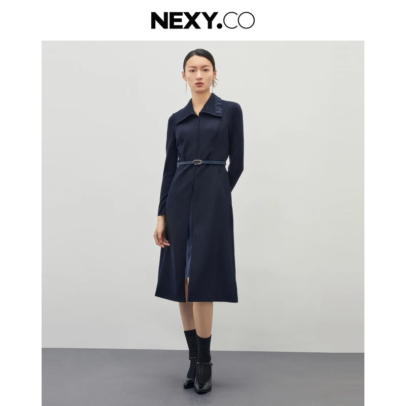 【晨粉专享价】NEXY.CO/奈蔻轻奢连衣裙设计师蓝色收腰XF05586P7
