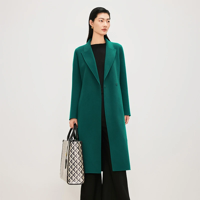 NEXY.CO/奈蔻气质时尚绿色羊毛呢中长款大衣XL01003I5/XL00998G3