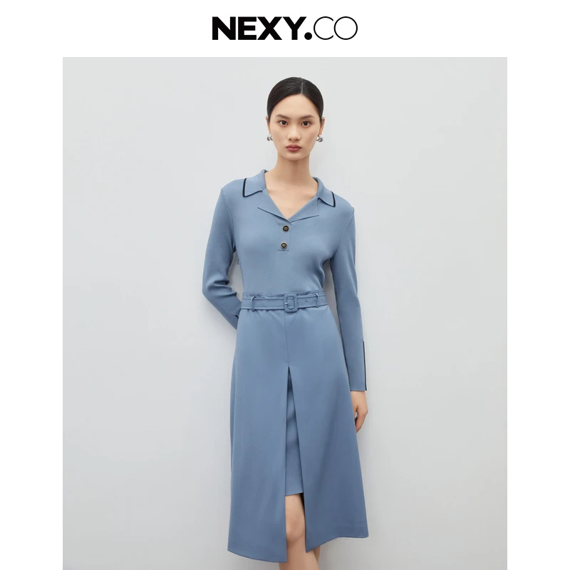NEXY.CO/奈蔻气质连衣裙XF04653Q7长袖时尚法式收腰连衣裙