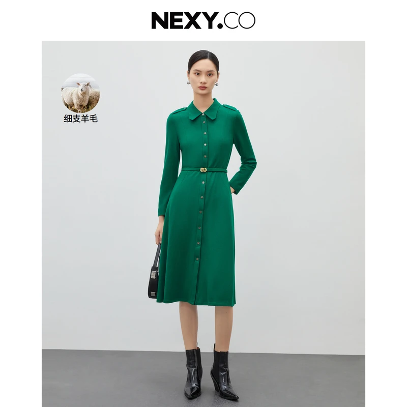 NEXY.CO/奈蔻秋冬新款百百绵羊毛气质连衣裙XF05667J6
