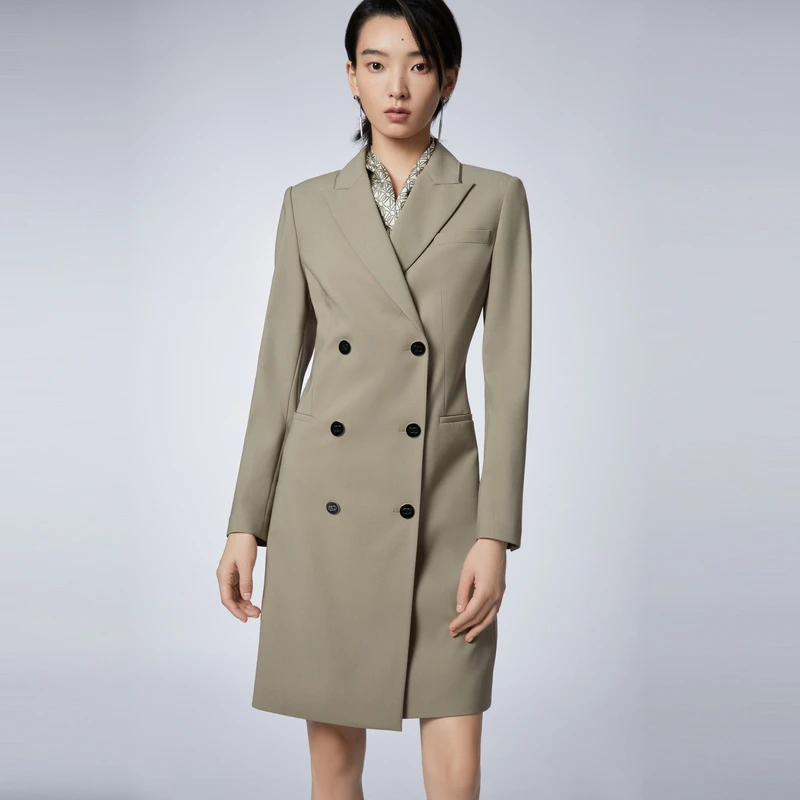 NEXY.CO/奈蔻连衣裙气质女装通勤翻领2023年新款双排扣XF04573D4