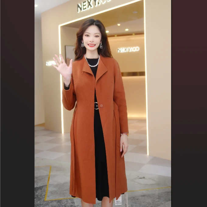 NEXY.CO/奈蔻大衣毛呢通勤女中长款大翻领气质设计师款XL00790B5