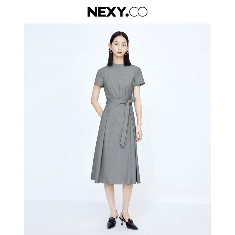 NEXY.CO/奈蔻千鸟格格子高级感高贵桑蚕丝裙子XF05725W0