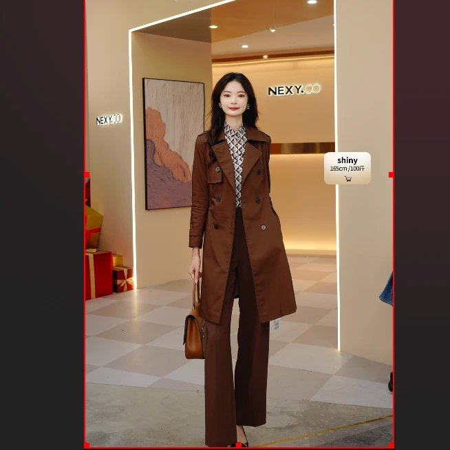 NEXY.CO/奈蔻咖色风衣休闲中长款外套英伦风女XJ00372C4