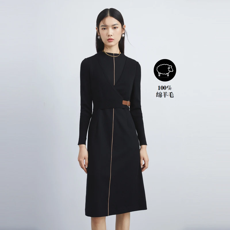 NEXY.CO/奈蔻【袁泉粉丝浮力】绵羊毛女士连衣裙收腰XF02876W0