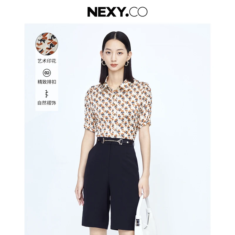 NEXY.CO/奈蔻上衣印花衬衫时尚夏季气质波点通勤休闲女XD01964B5