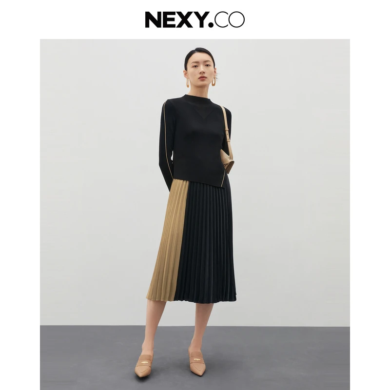 NEXY.CO/奈蔻两件式风琴褶毛织连衣裙XF04378W0
