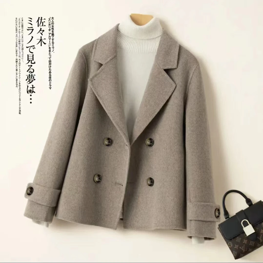 YY-2024 秋冬款小香风双排扣西装领双面呢大衣百搭短外套-019款