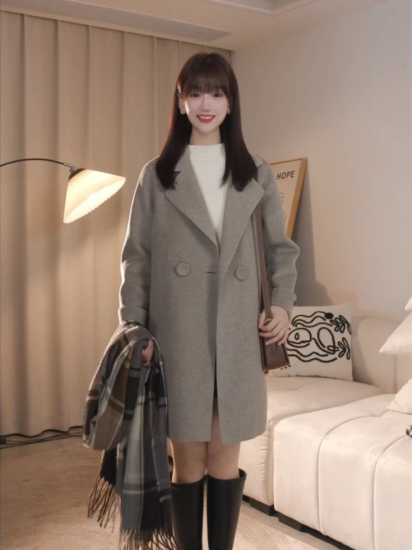 秋冬上新韩版气质中长款百搭显瘦冬季双面绒大衣  KE-3   DY021