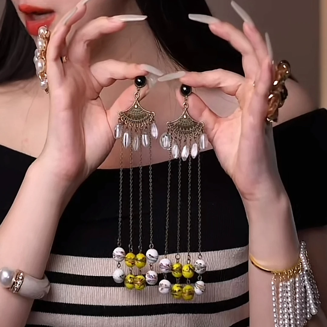 铜合金合成锆石耳饰 天鹅古风复古耳饰古装配饰耳环手工