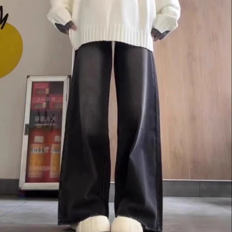 黑灰色阔腿牛仔裤女2025春夏高腰宽松垂感直筒梨型身材慵懒拖地裤