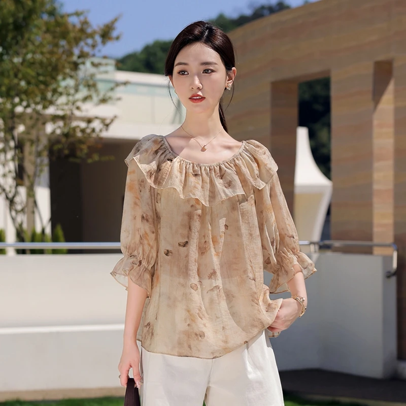 夏季宽松甜美设计感法式减龄复古气质显瘦上衣碎花洋气时尚衬衫女