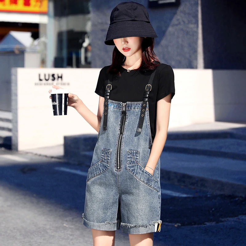 夏季减龄连体短裤显瘦牛仔时尚休闲宽松小个子轻奢高端女装背带裤