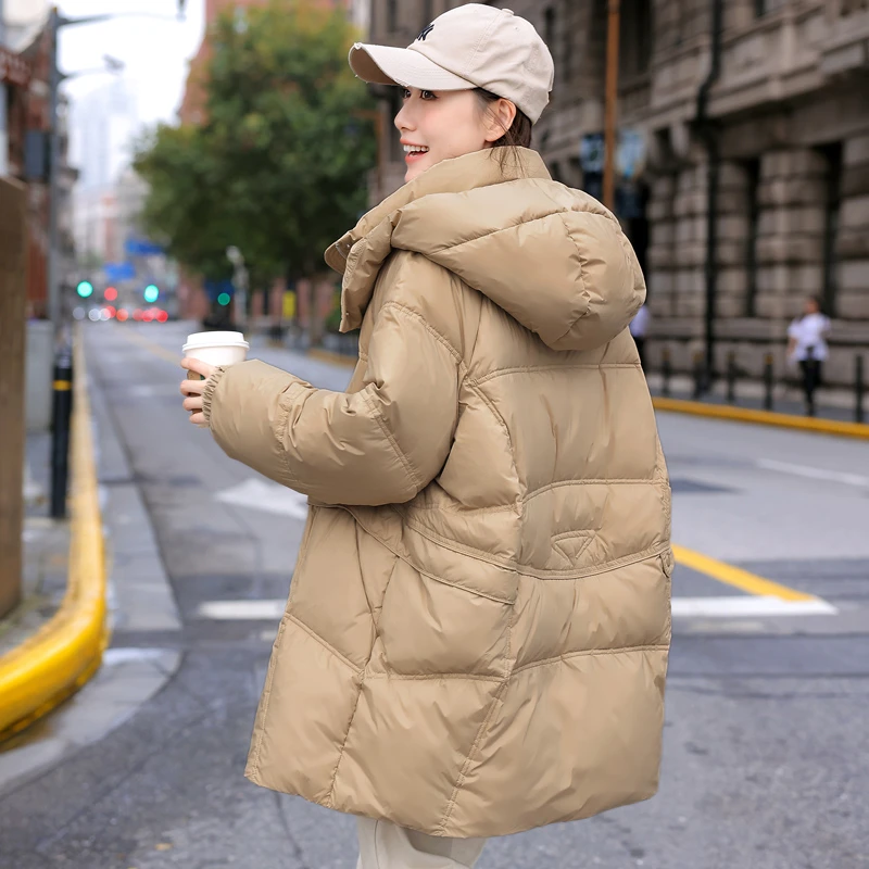 冬季保暖加厚洋气休闲连帽宽松高端时尚羽绒服外套女白鸭绒韩版