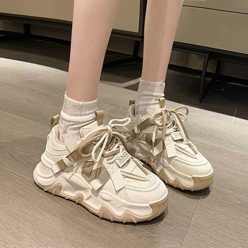 法式单鞋秋冬季老爹鞋女2023新款单鞋厚底小白运动鞋百搭单鞋