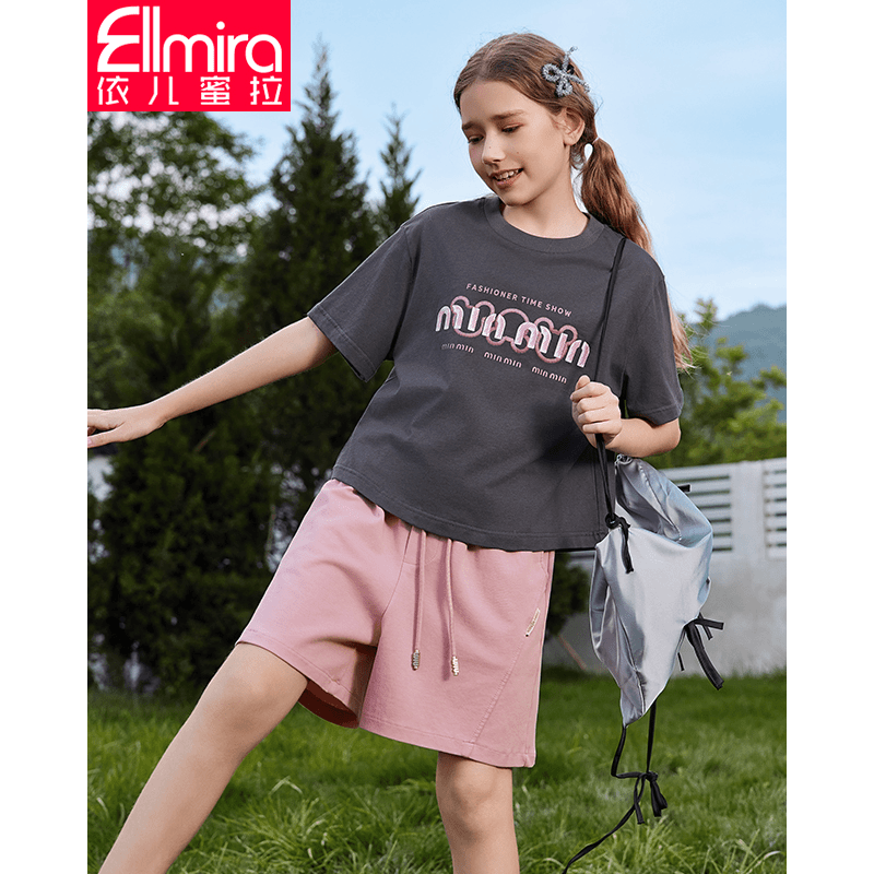 8372+8373女童套装运动儿童两件套夏季半袖上衣2024新款大童洋气