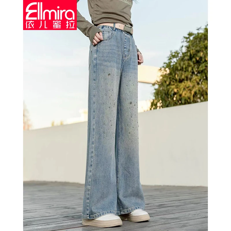 8041女童牛仔裤春装阔腿裤长裤2024新款洋气女孩大童潮薄款学生装