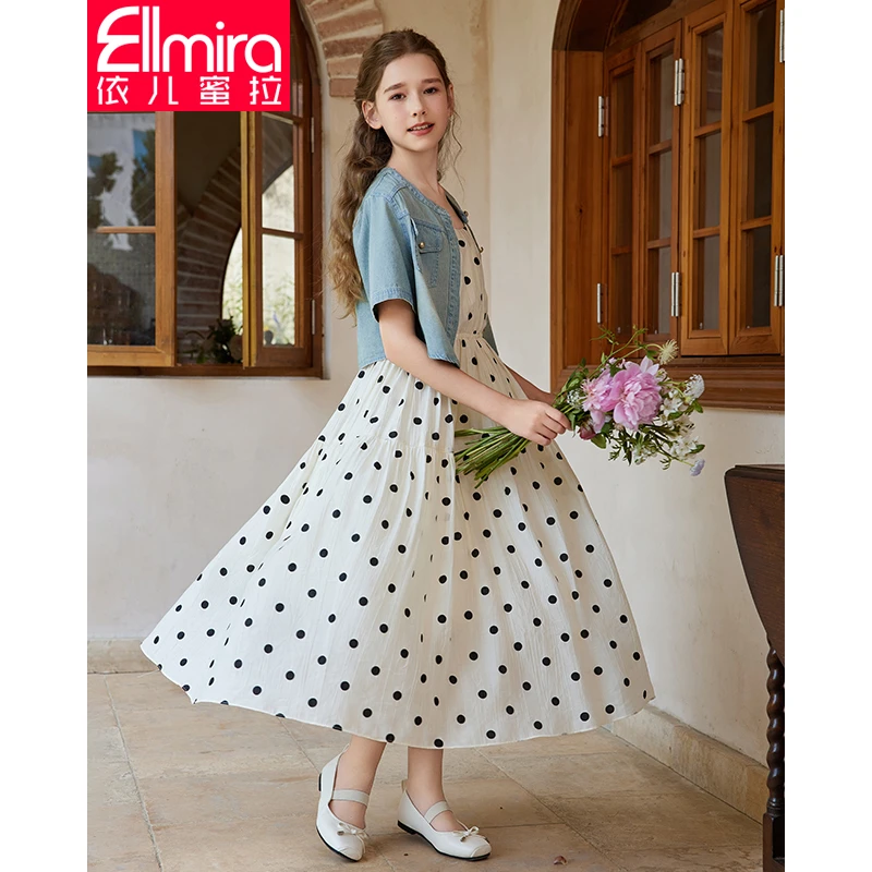 8448+8449女童套装背心裙两件套夏季长裙波点2024新款大童女孩