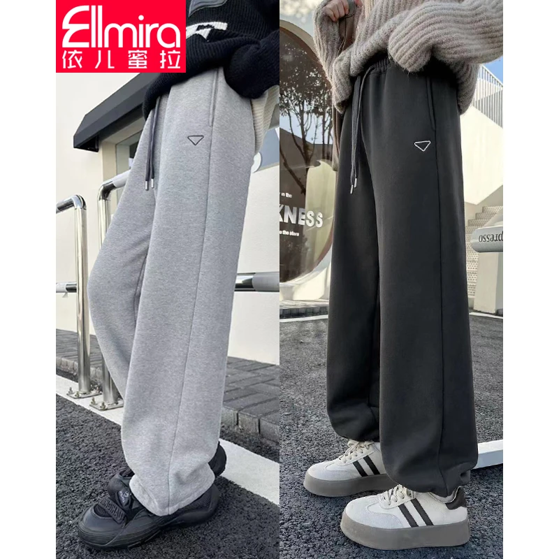 8008~8042女童加绒卫裤束脚裤加厚运动宽松2023新款大童洋气冬装
