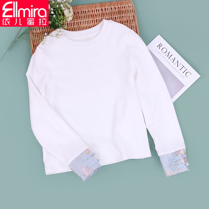 8206女童中式T恤长袖儿童上衣白色打底衫春秋2025新款女大童洋气