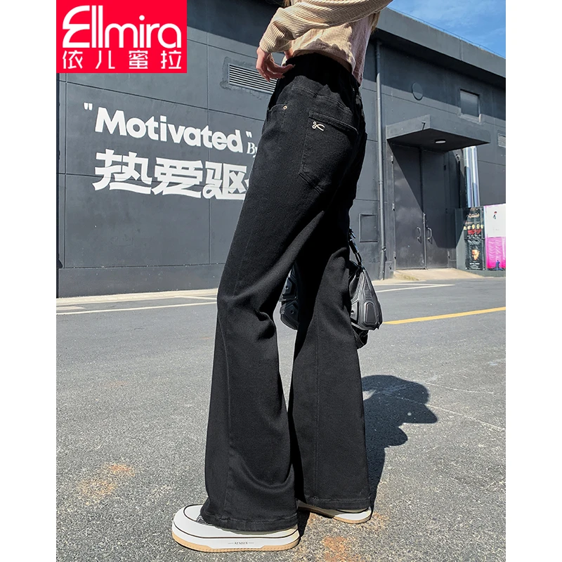 8521女童牛仔裤秋装儿童喇叭裤长裤微喇黑色裤子2024新款大童洋气