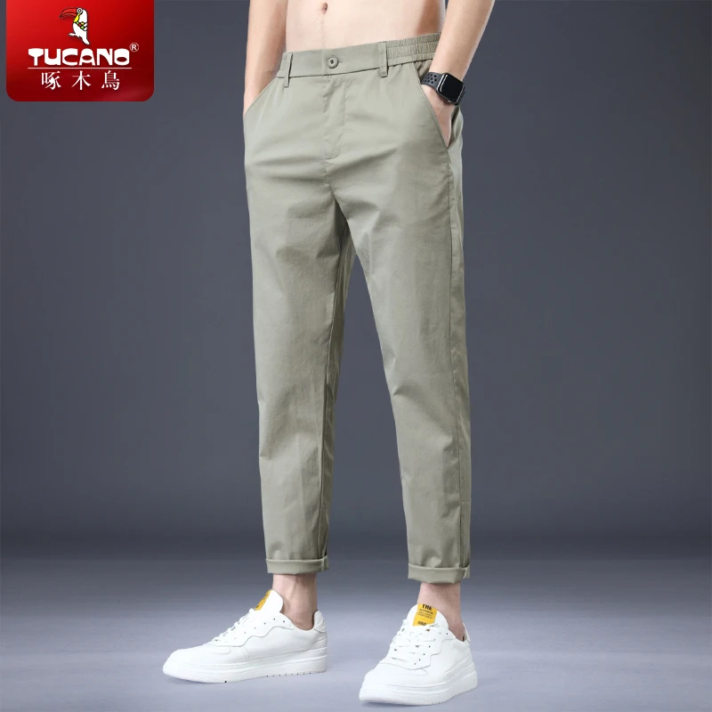 啄木鸟冰丝速干休闲裤男士夏季薄款修身小脚裤男款潮流百搭九分裤