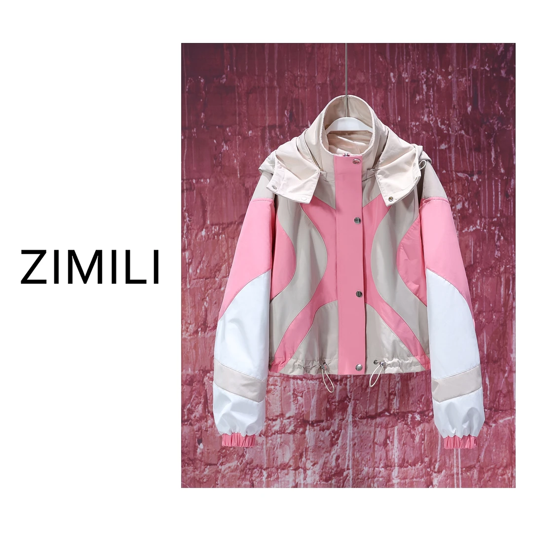 【亮哥女装】2024旅行版三色拼接连帽冲锋衣外套5612