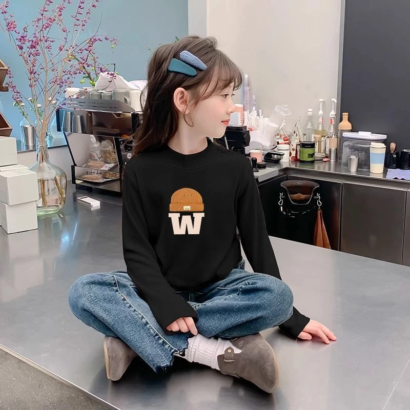 儿童德绒打底衫秋冬新款女童半高领中大童保暖休闲上衣