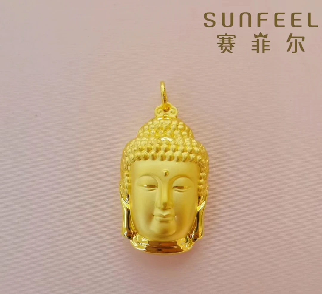 赛菲尔万足®足金佛头黄金吊坠经典百搭素款平安S040