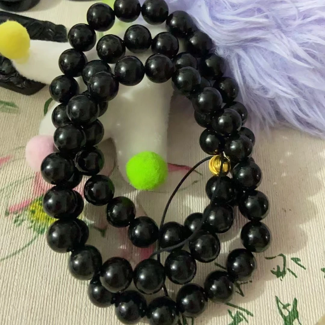 天然缅甸A货翡翠墨翠卡10项链优选头货黑油亮百搭珠链时尚