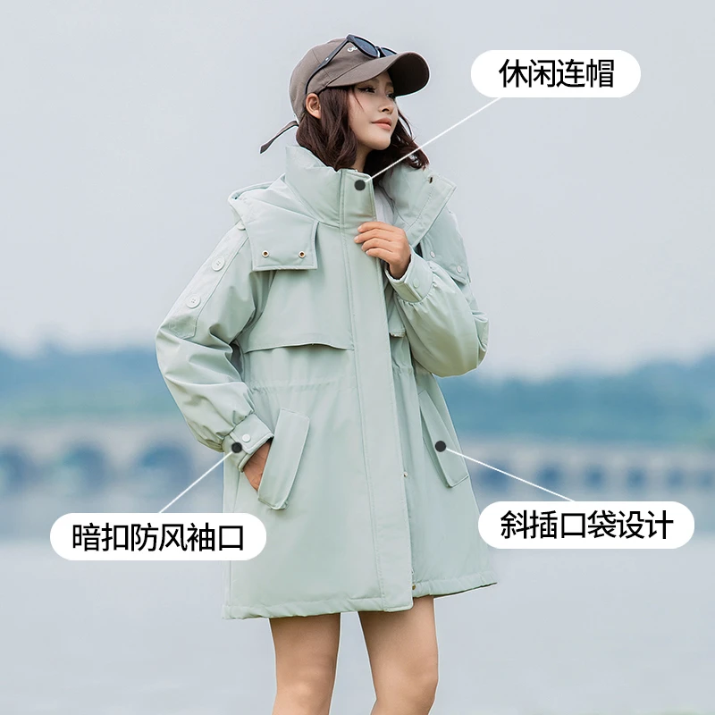 新款1114户外工装羽绒服女中长款