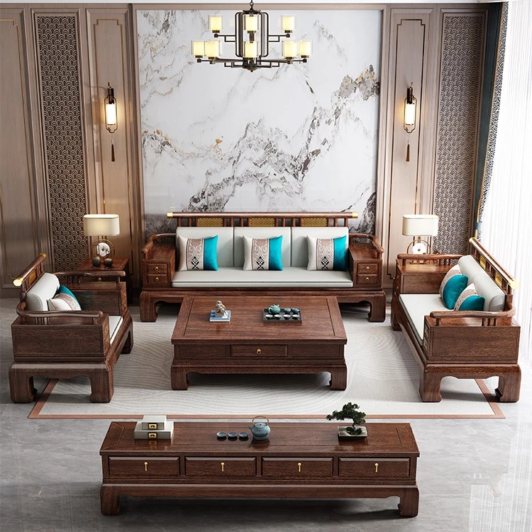 【乌金木】新古典实木沙发组合冬夏两用别墅新中式禅意全套家具