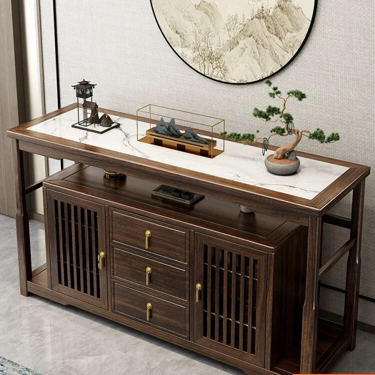 【乌金木】新中式轻奢乌金木餐边柜岩板