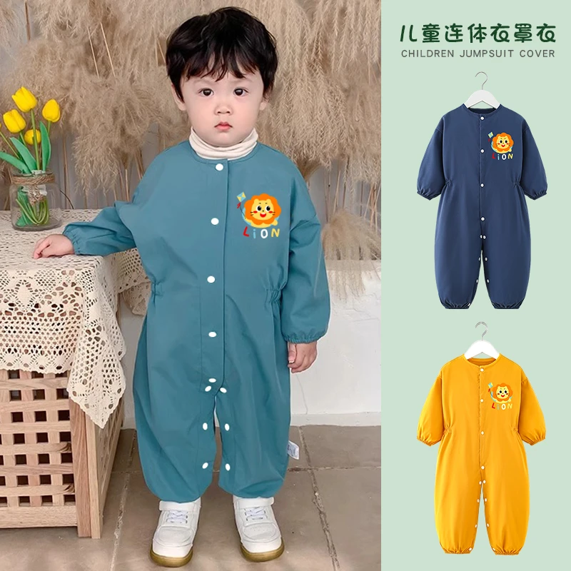 婴儿连体衣宝宝爬行罩衣护衣儿童连体全身防水防脏爬爬服哈衣秋冬