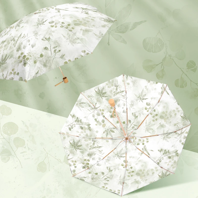 【双层手提包 水墨青枫】防晒金杆太阳伞女夏防紫外线晴雨两用伞