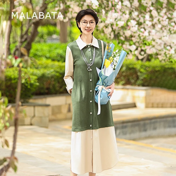 玛拉葩塔精梳棉针梭文艺女装宽松连衣裙气质轻奢收腰女装连衣裙