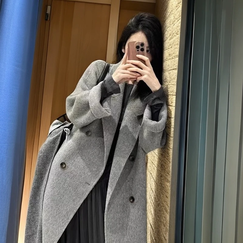 羽绒内胆双面毛呢大衣女中长款宽松2024秋冬高级感小个子呢子外套