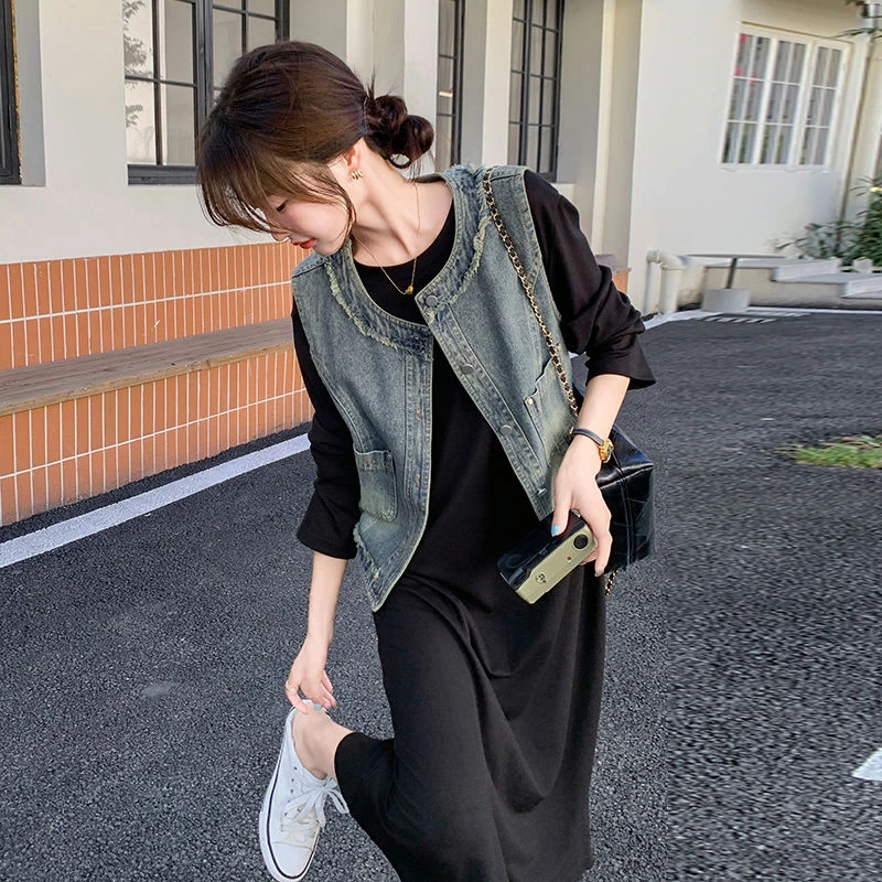 复古流苏牛仔马甲外套女2025早秋新款宽松减龄百搭无袖马夹上衣潮